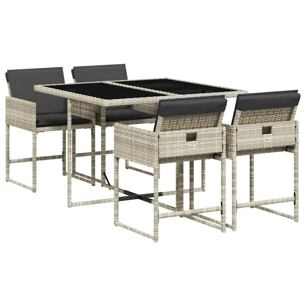 Garden Dining Set 5 Piece Outdoor Furniture Grey Poly Rattan Cushions Glass