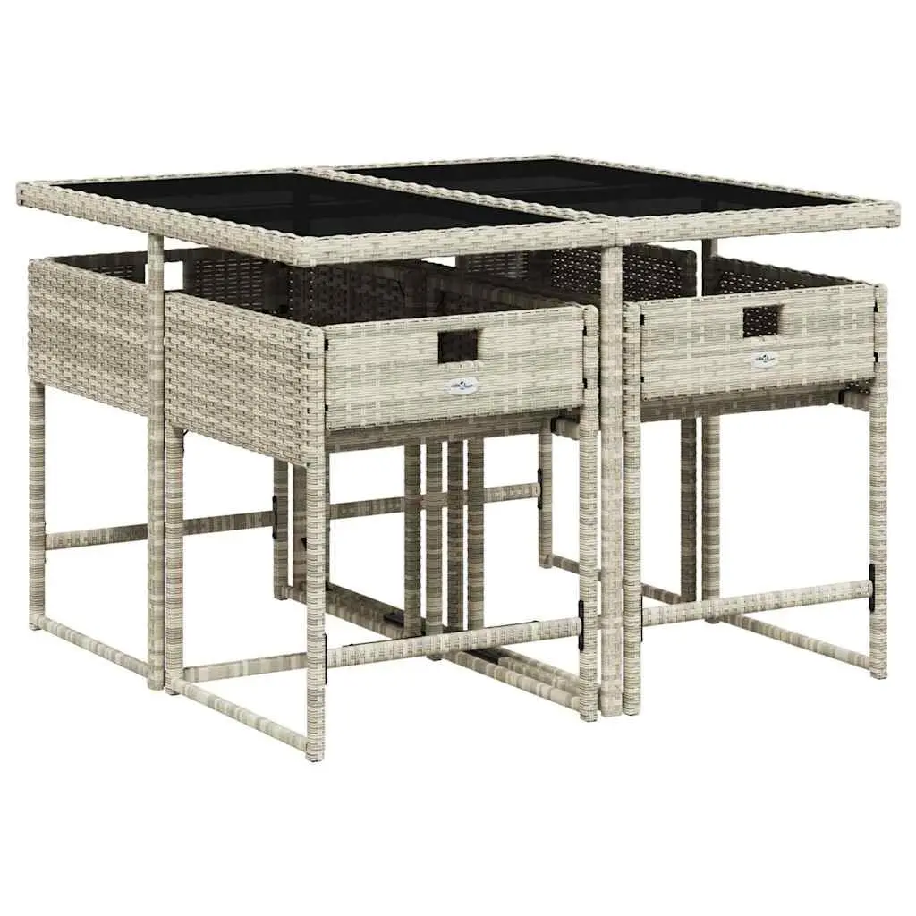 Garden Dining Set 5 Piece Outdoor Furniture Grey Poly Rattan Cushions Glass