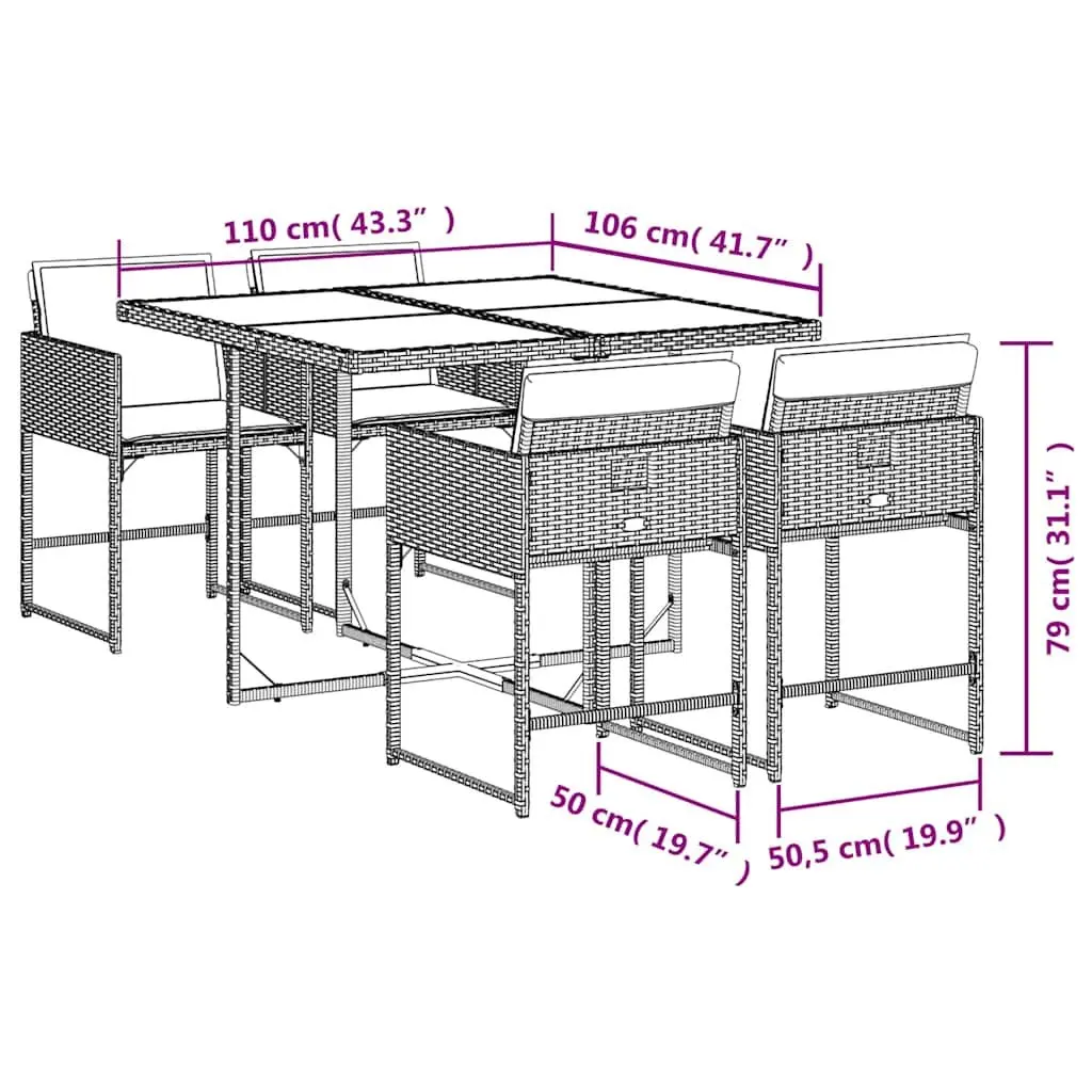 Garden Dining Set 5 Piece Outdoor Furniture Grey Poly Rattan Cushions Glass
