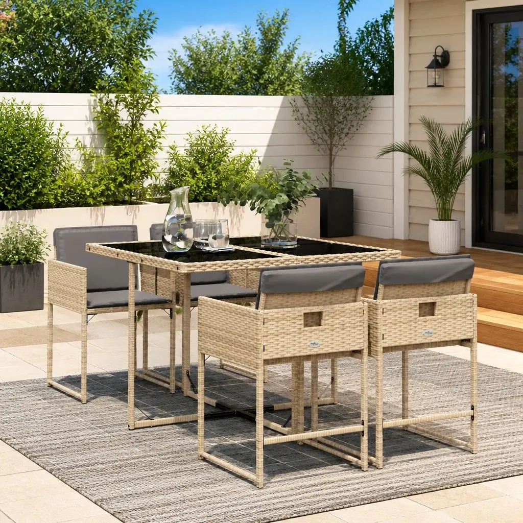 Garden Dining Set 5 Piece Outdoor Furniture Patio Table Chairs Cushions Beige
