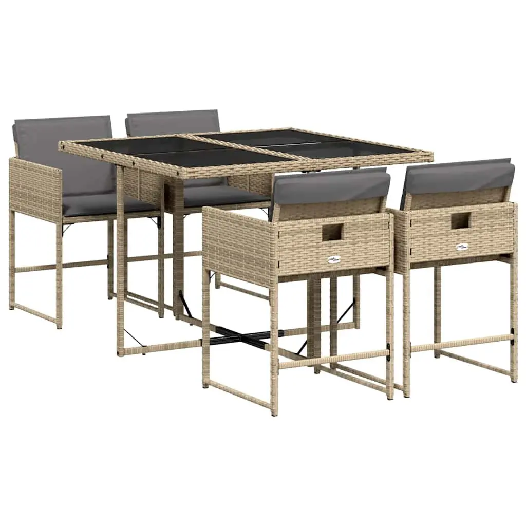 Garden Dining Set 5 Piece Outdoor Furniture Patio Table Chairs Cushions Beige