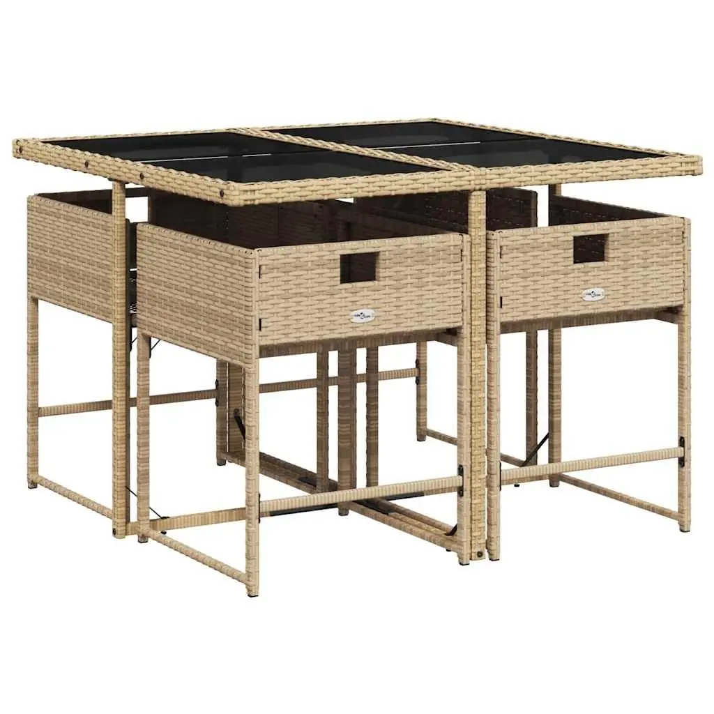 Garden Dining Set 5 Piece Outdoor Furniture Patio Table Chairs Cushions Beige