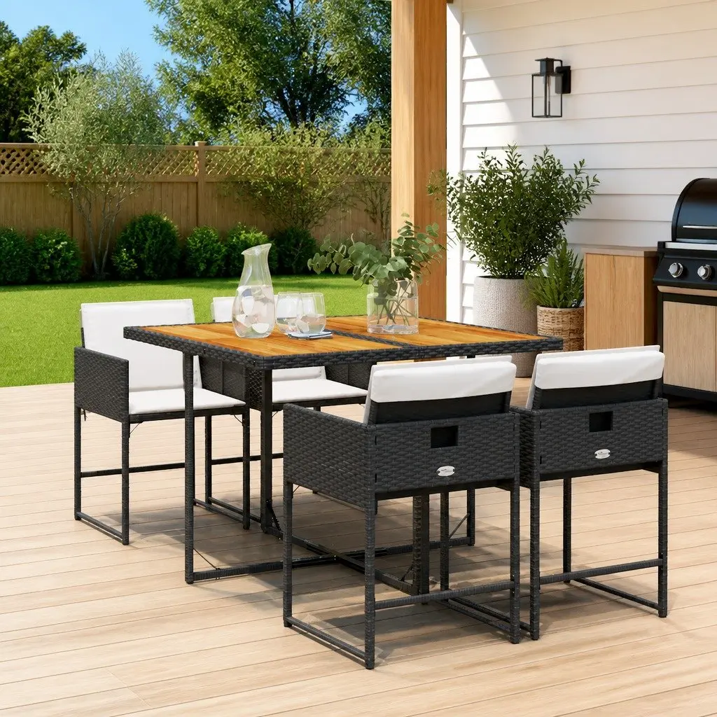 Garden Dining Set 5 Piece Outdoor Furniture Black Poly Rattan Cushioned Chairs