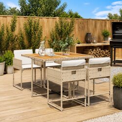 5 Piece Garden Dining Set Outdoor Furniture Beige Poly Rattan Chairs Table Patio