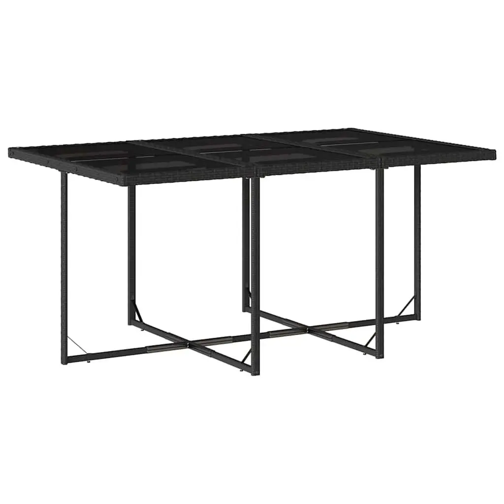 7 Piece Outdoor Garden Dining Set Black Poly Rattan Cushions Folding Chairs