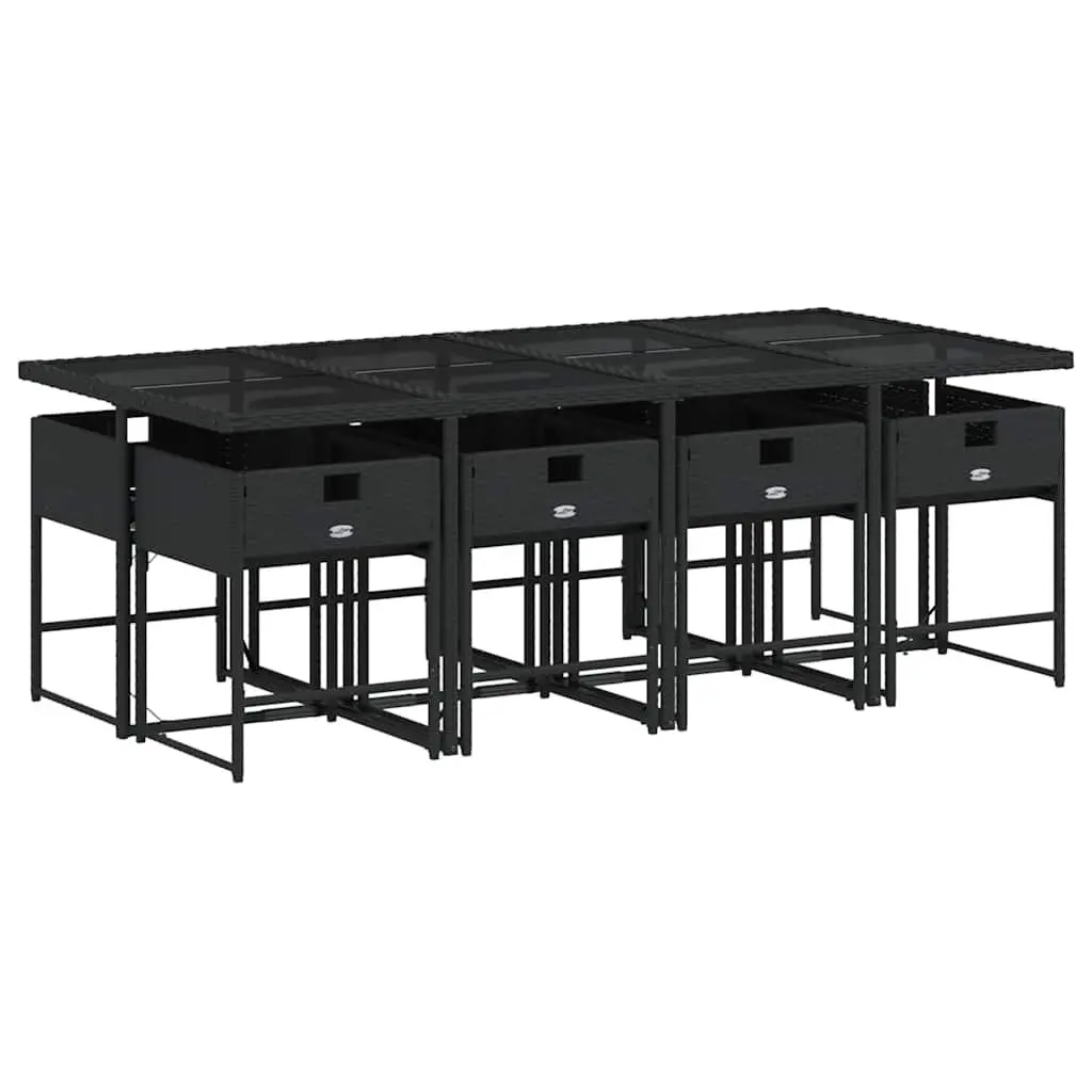 Garden Dining Set 9 Piece Outdoor Furniture Black Poly Rattan Patio Table Chairs
