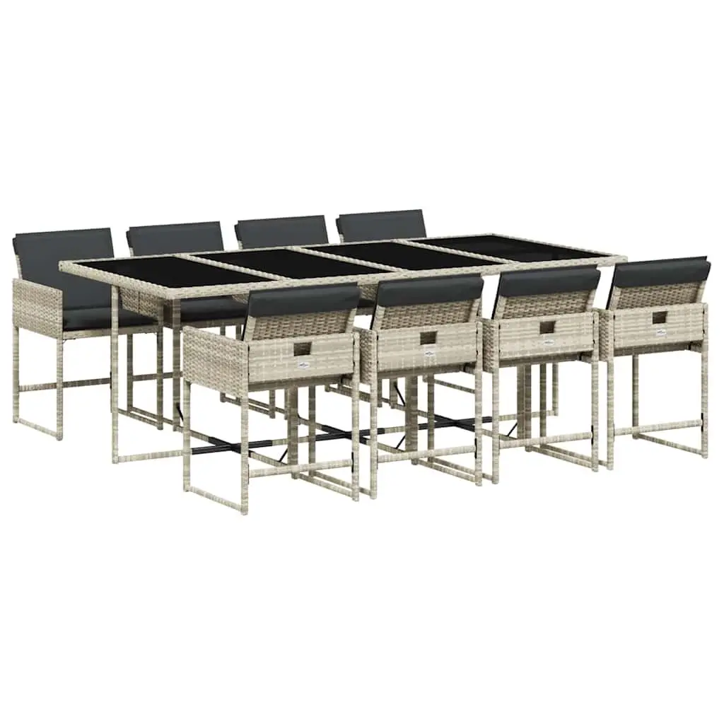 9PieceOutdoorDiningSetGreyPolyRattanTableWithRemovableCushionsFoldingChairs