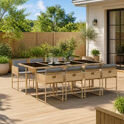 Garden Dining Set 9 Piece Outdoor Furniture Patio Beige Poly Rattan with