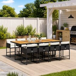 9 Piece Outdoor Dining Set Black Poly Rattan Garden Furniture Patio Chairs Table