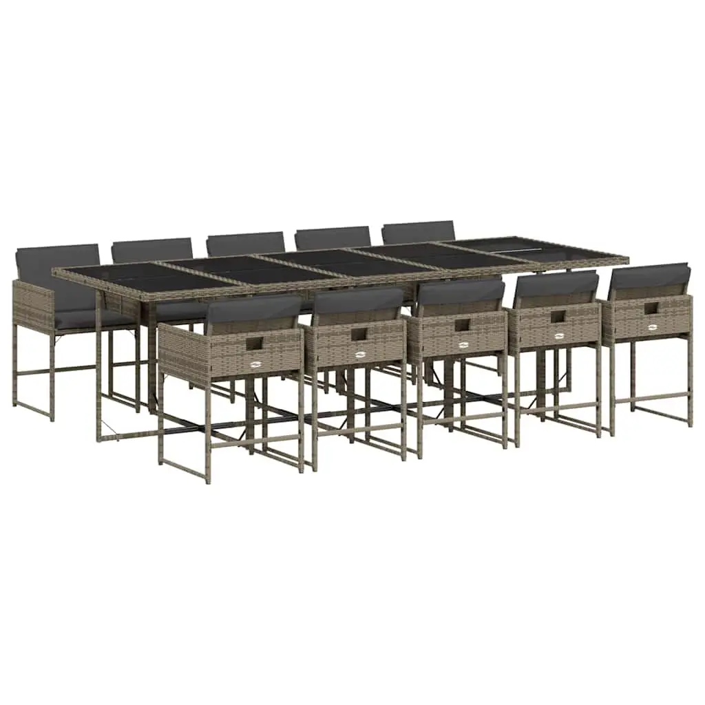 Garden Dining Set Grey 11 Piece Poly Rattan Outdoor Furniture with Cushions