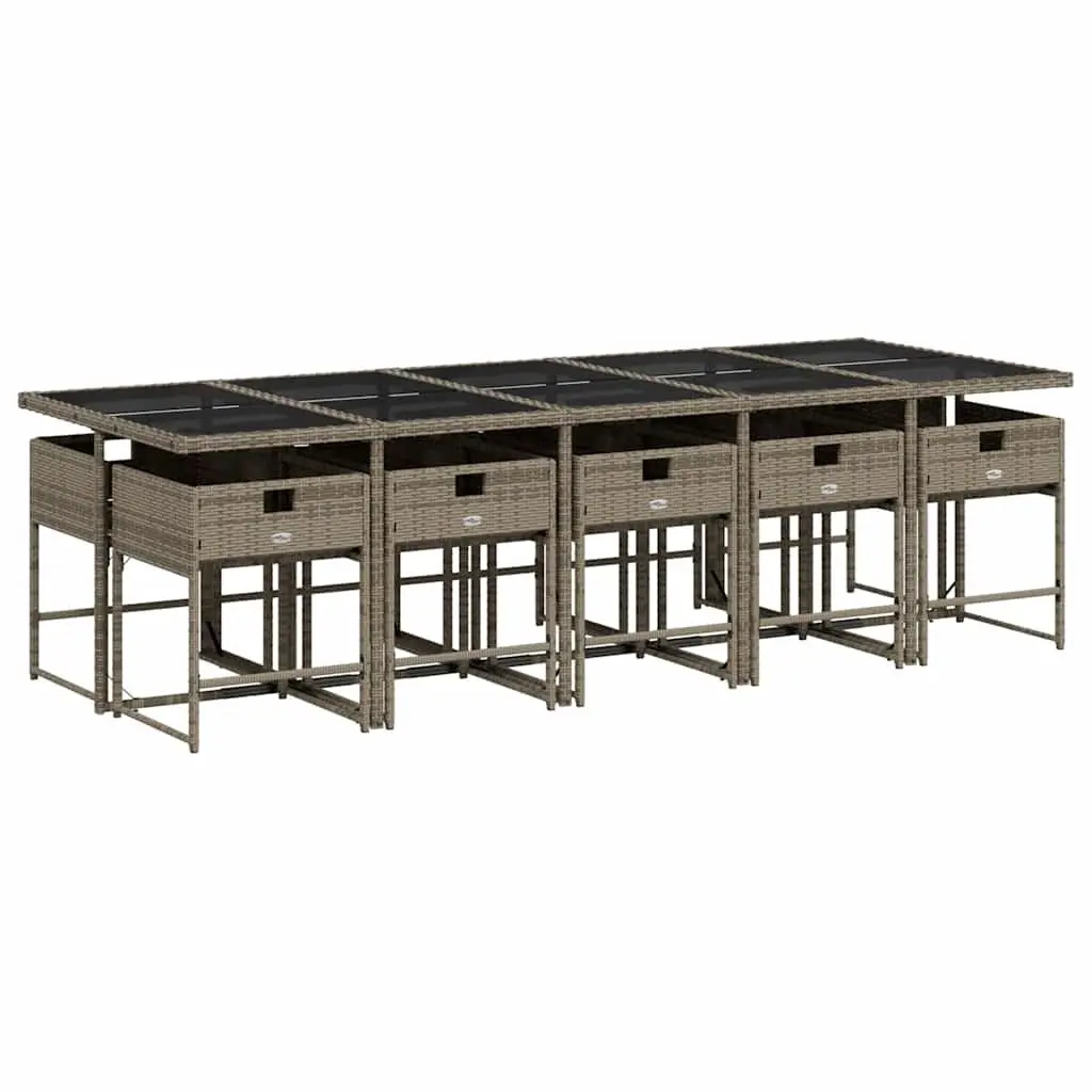 Garden Dining Set Grey 11 Piece Poly Rattan Outdoor Furniture with Cushions