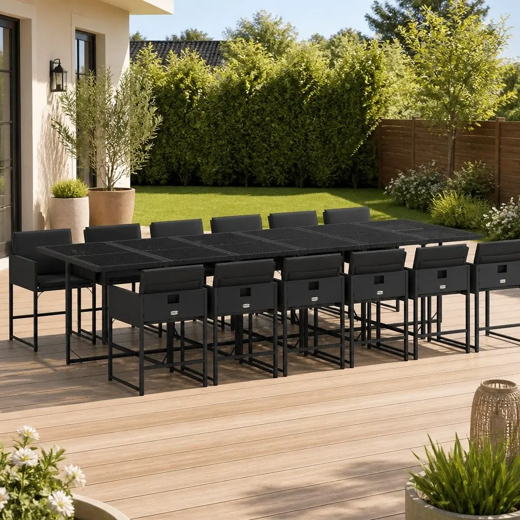 Garden Dining Set Black 13 Piece Outdoor Furniture Poly Rattan Chairs Table