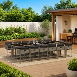 Garden Dining Set 13 Pieces Outdoor Furniture Grey Poly Rattan Patio Seating