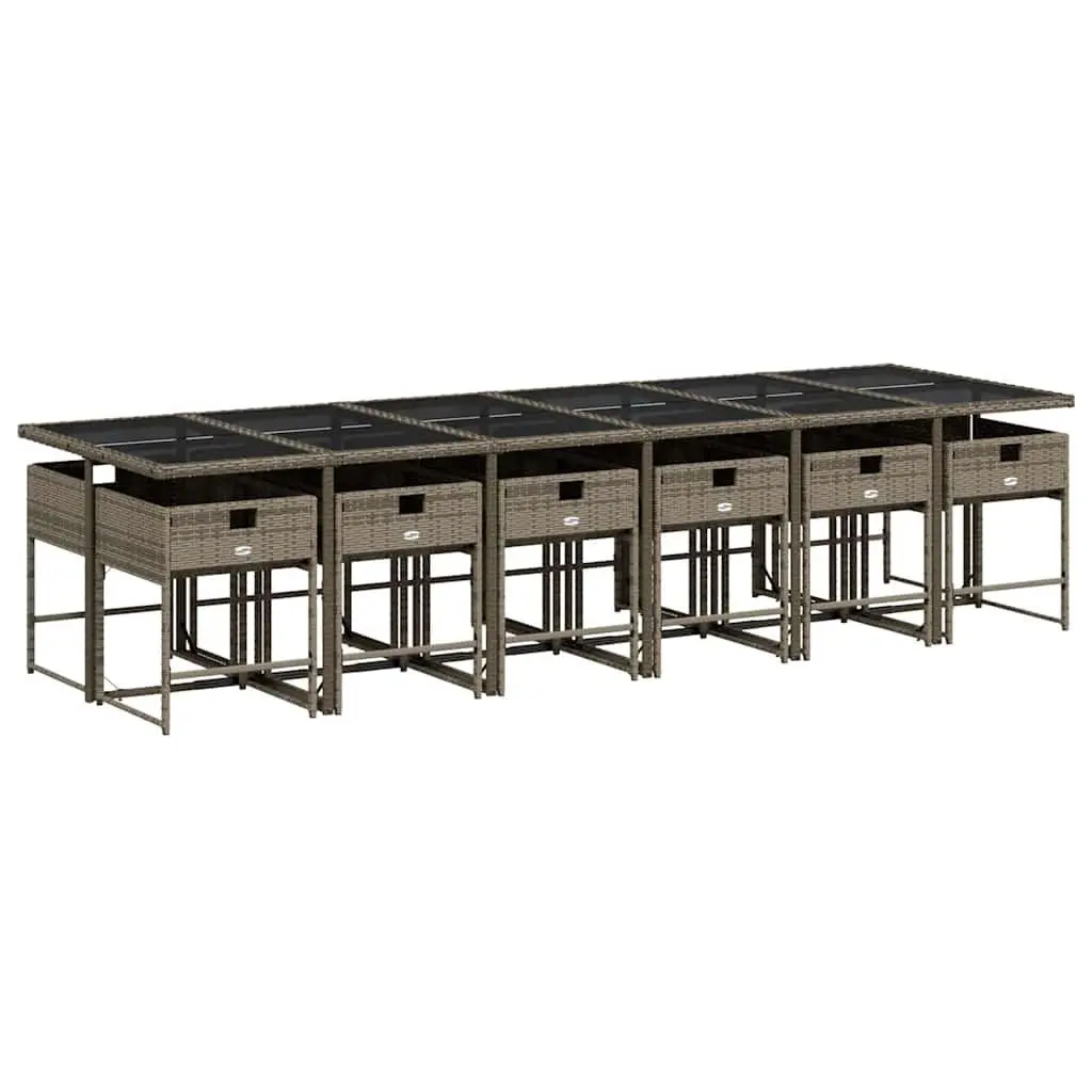 Garden Dining Set Grey 13 Piece Outdoor Furniture Poly Rattan Patio Seating