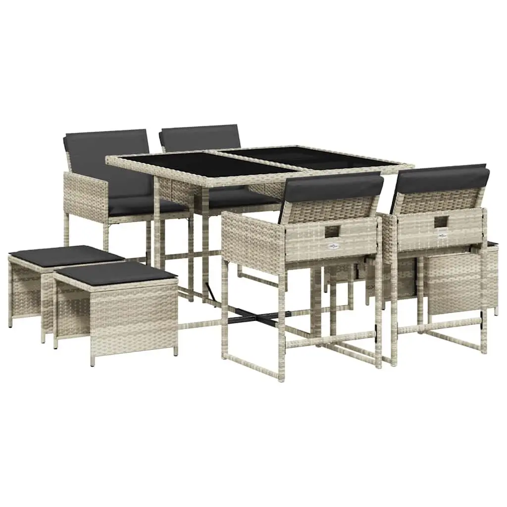 Garden Dining Set 9 Piece Outdoor Furniture Grey Poly Rattan Chairs Table Patio