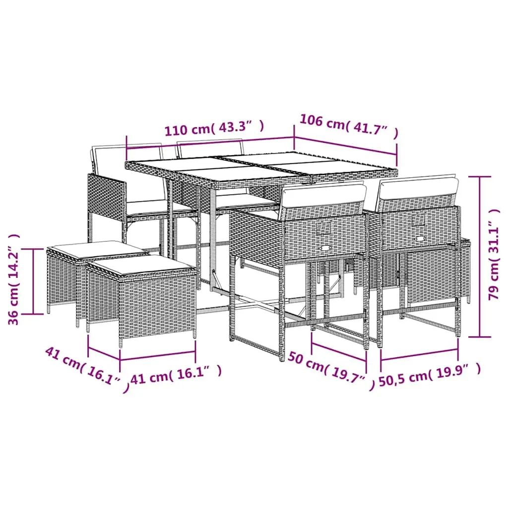 Garden Dining Set 9 Piece Outdoor Furniture Grey Poly Rattan Chairs Table Patio