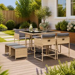 Compact 9 Piece Outdoor Dining Set with Cushions