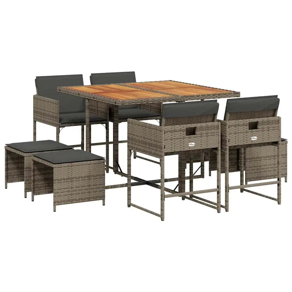 Garden Dining Set 9 Piece Grey Poly Rattan Outdoor Furniture Patio Table Chairs