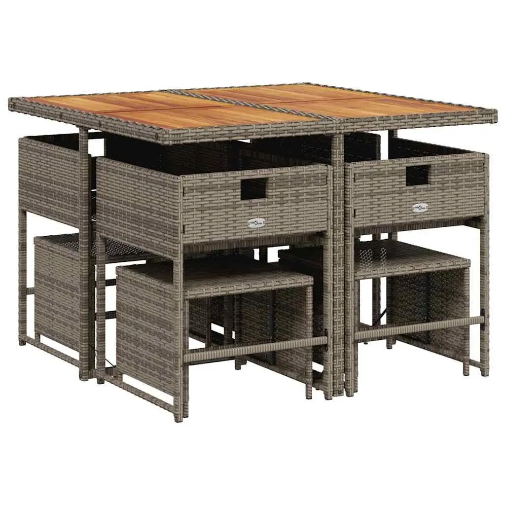 Garden Dining Set 9 Piece Grey Poly Rattan Outdoor Furniture Patio Table Chairs
