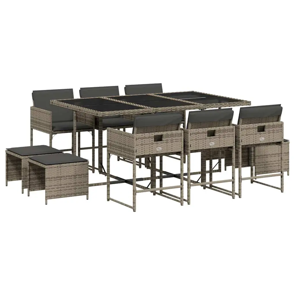Garden Dining Set 11 Piece Outdoor Furniture Grey PE Rattan Table Chairs