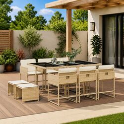 11 Piece Garden Dining Set Outdoor Furniture Beige PE Rattan with Cushions