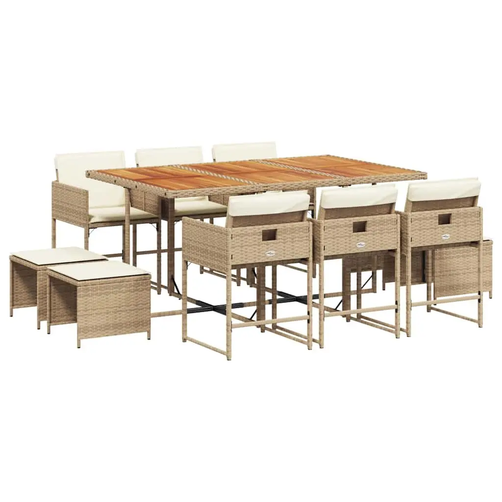 Garden Dining Set Beige 11 Piece Outdoor Furniture with Cushions Acacia Wood Table