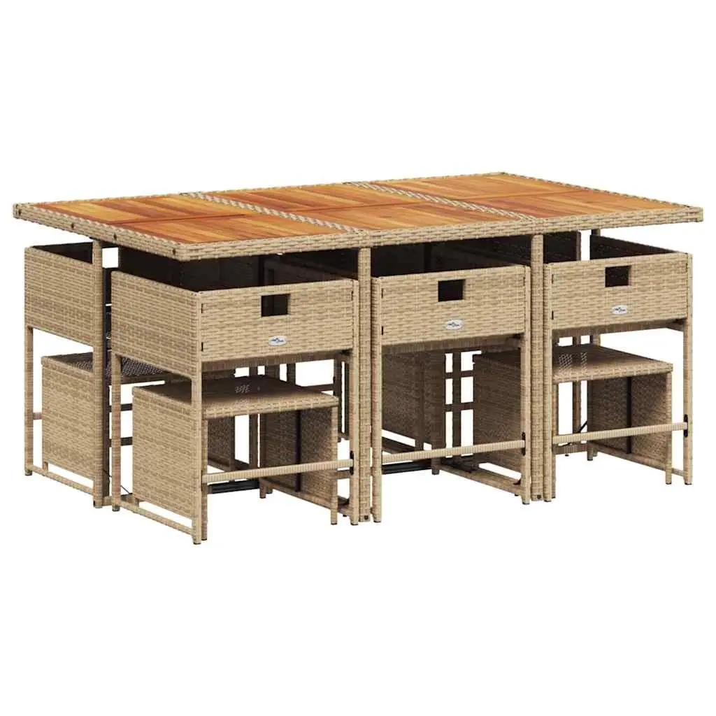 Garden Dining Set Beige 11 Piece Outdoor Furniture with Cushions Acacia Wood Table