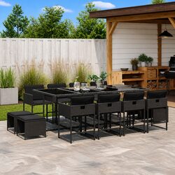13 Piece Outdoor Dining Set Black Poly Rattan Garden Patio Furniture with