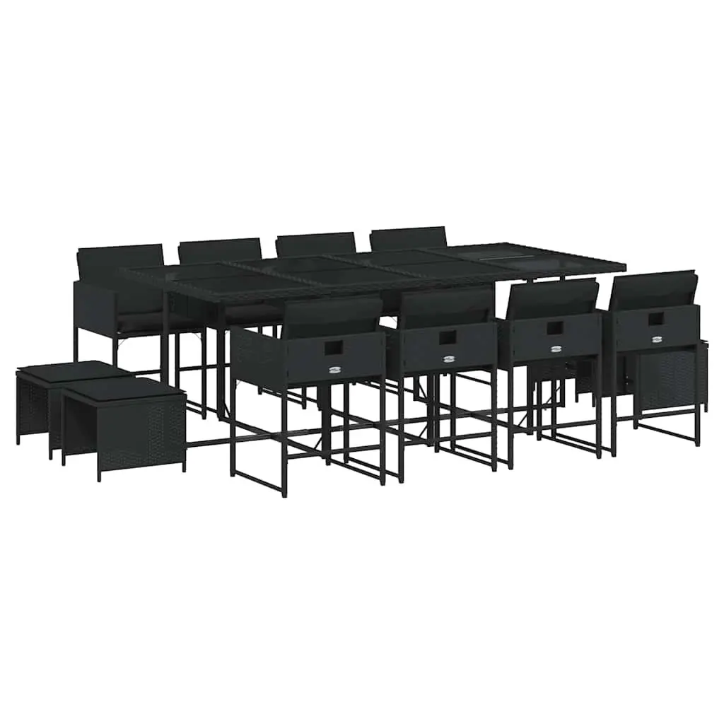 13 Piece Black Poly Rattan Dining Set