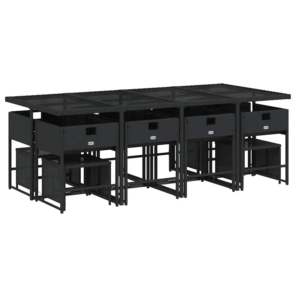 13 Piece Black Poly Rattan Dining Set