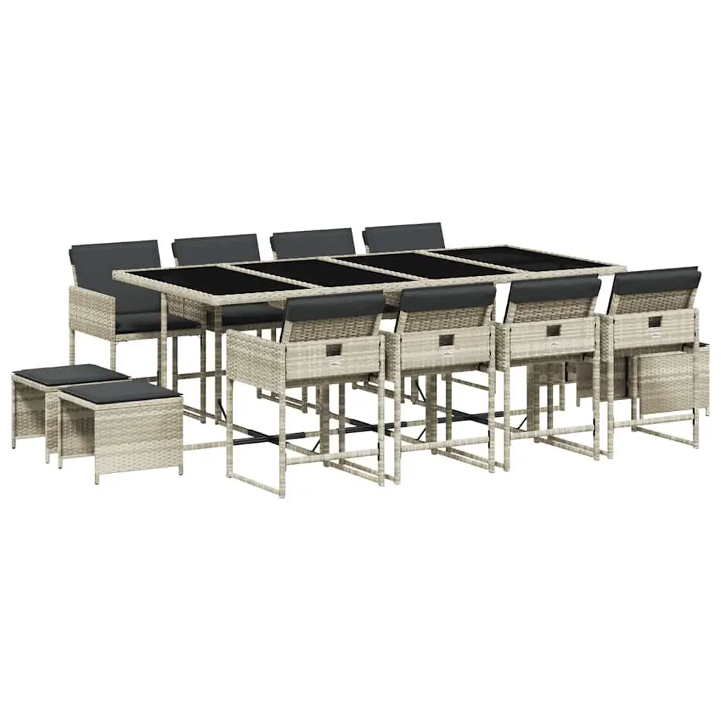 Garden Dining Set 13 Piece Outdoor Furniture Grey Poly Rattan with Cushions