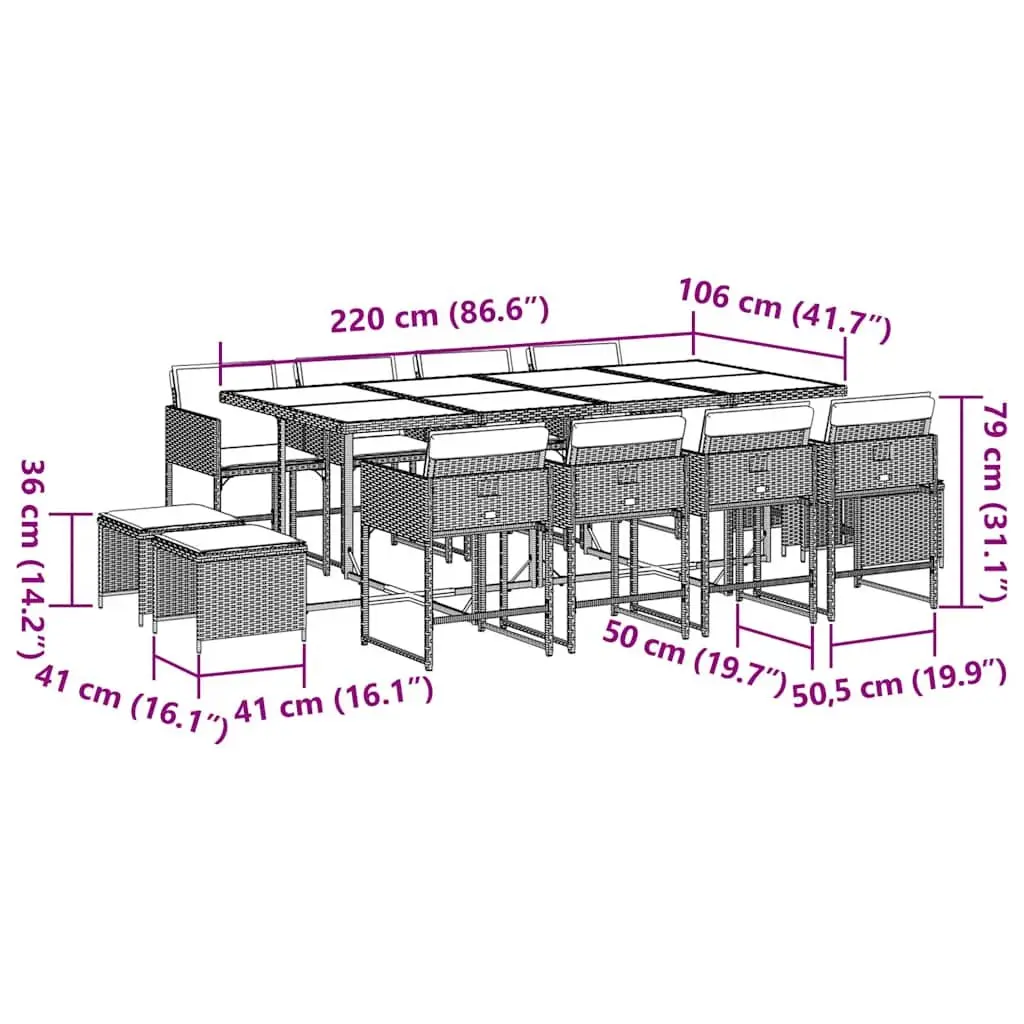 Garden Dining Set 13 Piece Outdoor Furniture Grey Poly Rattan with Cushions