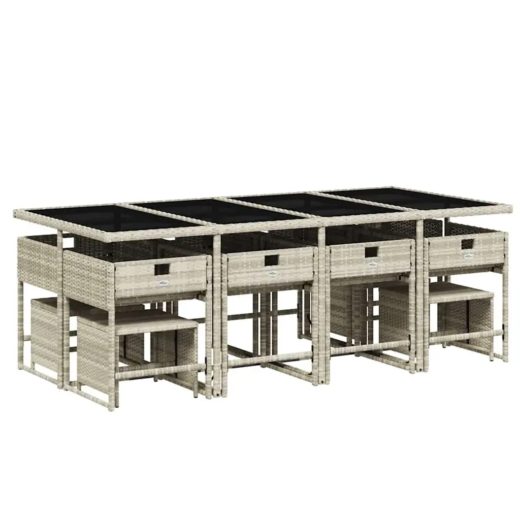Garden Dining Set 13 Piece Outdoor Furniture Grey Poly Rattan with Cushions
