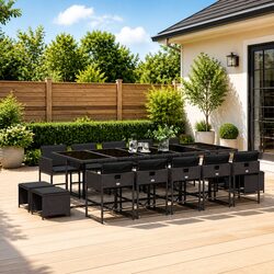 15-Piece Garden Dining Set in Black Rattan