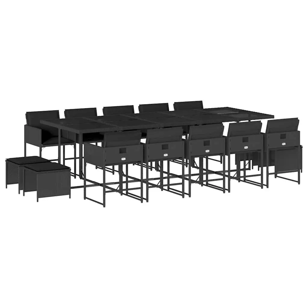 Outdoor Garden Dining Set Black 15 Piece PE Rattan Furniture Patio Chair Table