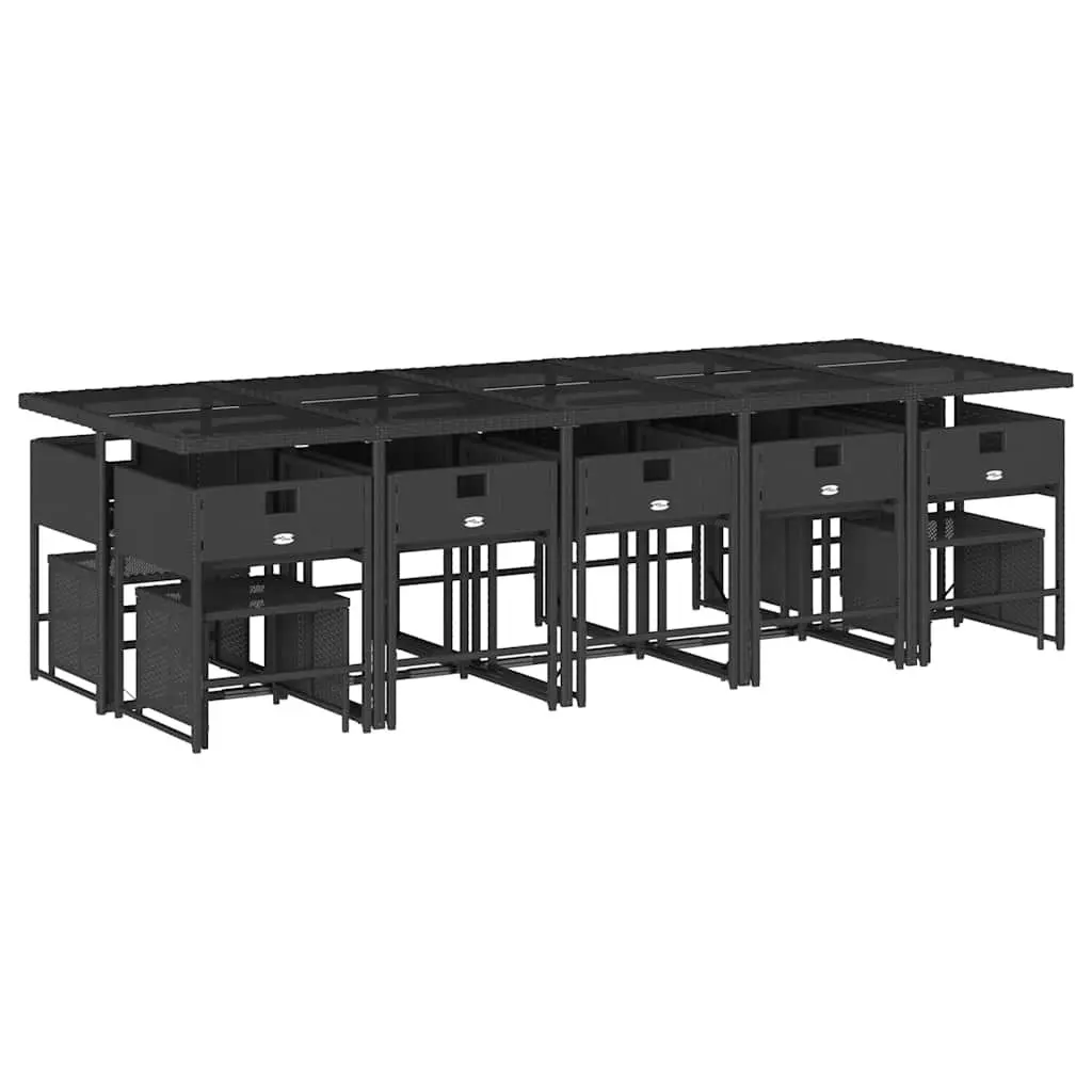 Outdoor Garden Dining Set Black 15 Piece PE Rattan Furniture Patio Chair Table