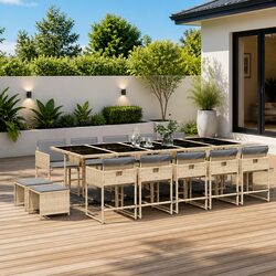 Outdoor Garden Dining Set 15 Piece Poly Rattan Patio Furniture with Cushions