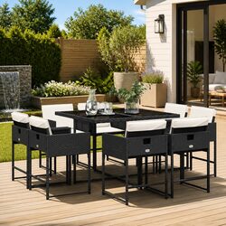 Garden Dining Set 9 Piece Outdoor Patio Furniture with Cushions Black