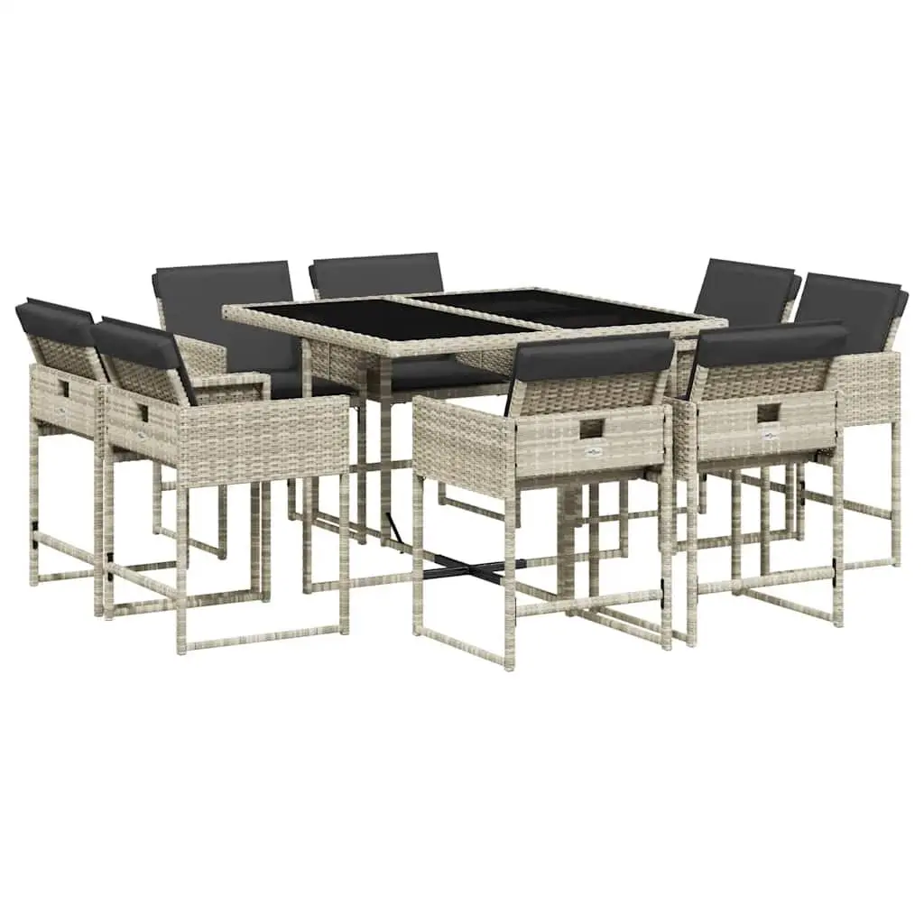 Garden Dining Set 9 Piece Outdoor Furniture Grey Poly Rattan with Cushions