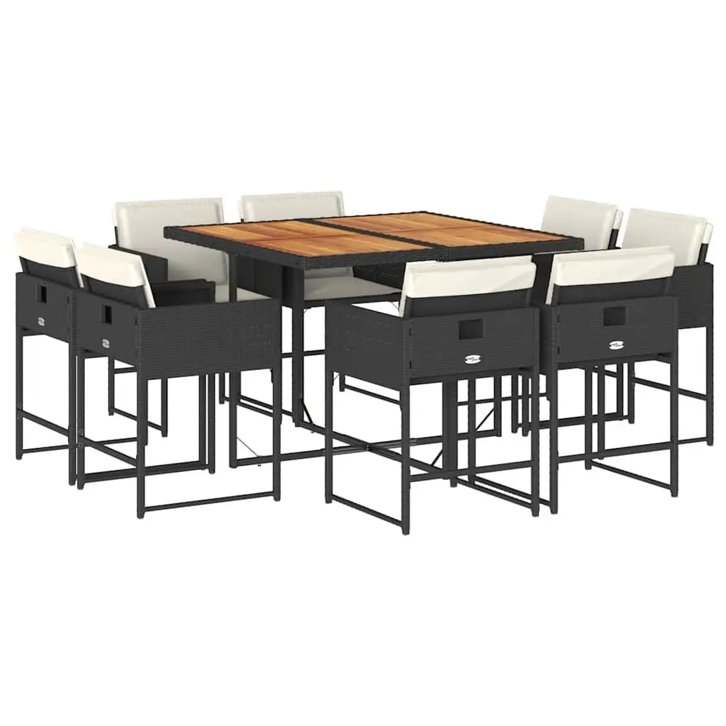 Garden Dining Set 9 Piece Outdoor Furniture Black Poly Rattan Chairs Table Patio