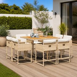 Outdoor Dining Set 9 Piece Garden Furniture Table Chairs Cushions Beige