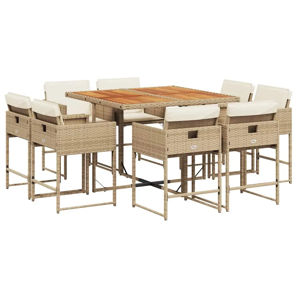 Outdoor Dining Set 9 Piece Garden Furniture Table Chairs Cushions Beige