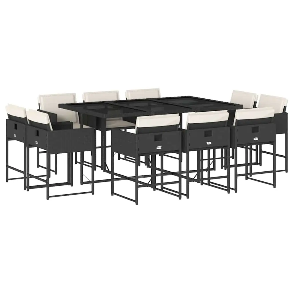 Outdoor Garden Dining Set Black 11 Piece Poly Rattan Chairs Table Cushions