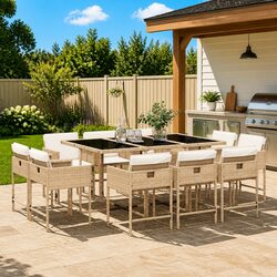 Garden Dining Set 11 Piece Outdoor Furniture Poly Rattan Patio Table Chairs