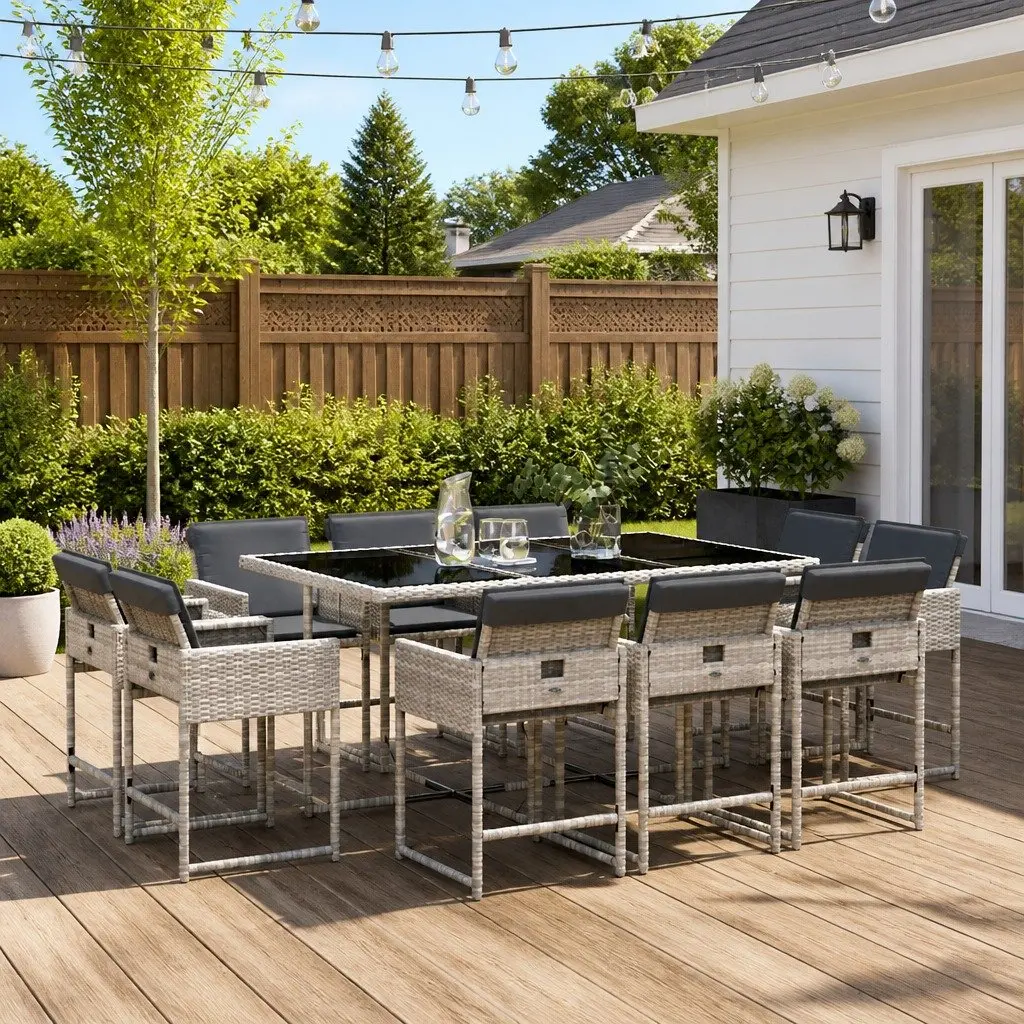 Garden Dining Set Grey 11 Piece Outdoor Furniture PE Rattan Chairs Table