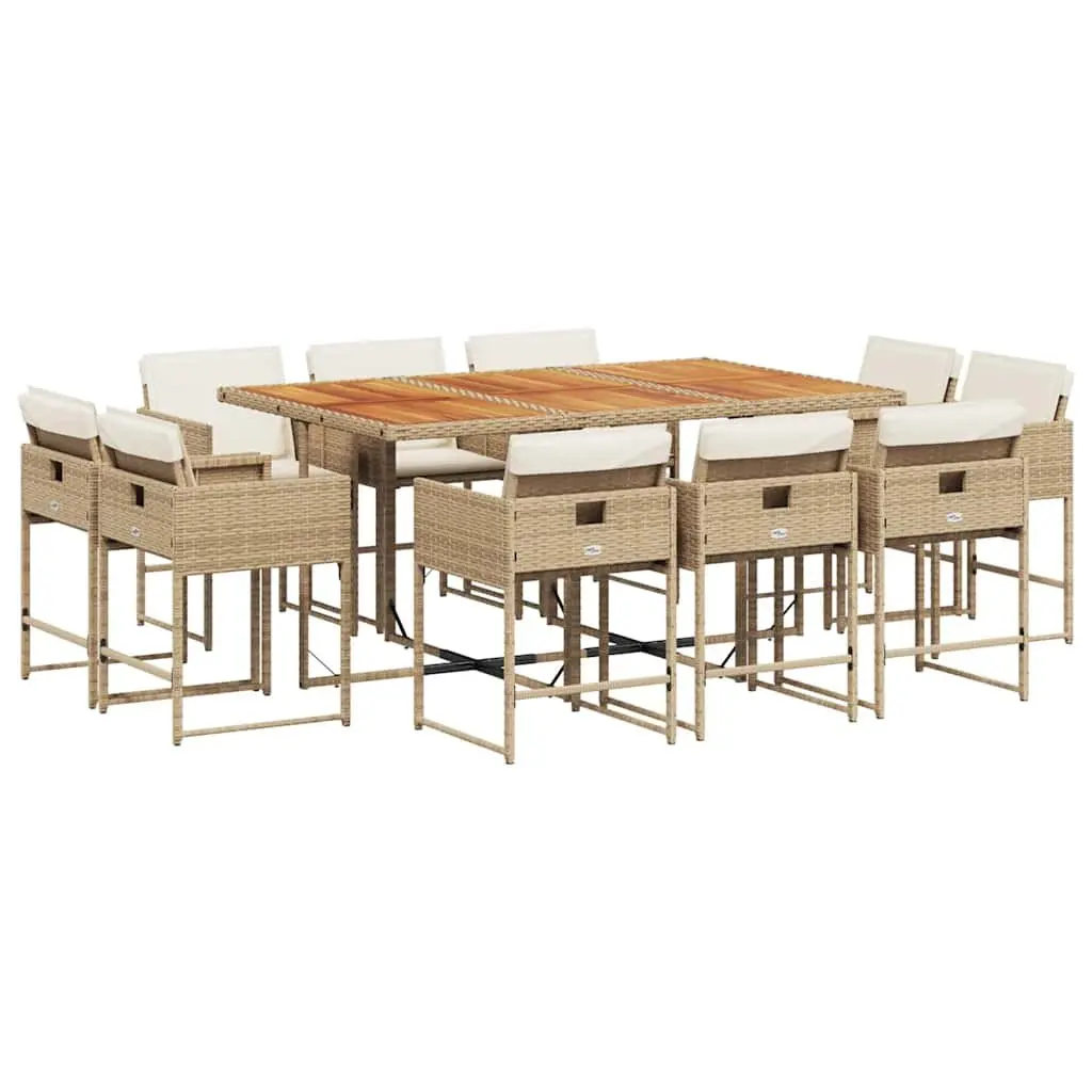 Garden Dining Set Beige 11 Piece Outdoor Furniture Poly Rattan Table Chairs