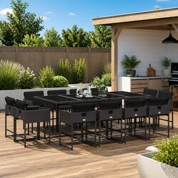 Outdoor Dining Set 13 Pieces Garden Furniture Black Poly Rattan with Cushions