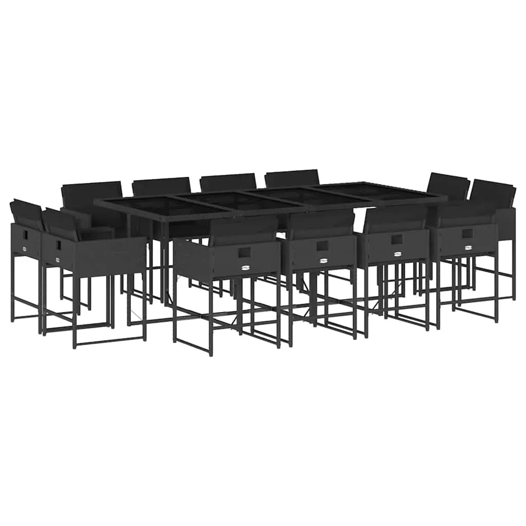 Outdoor Dining Set 13 Pieces Garden Furniture Black Poly Rattan with Cushions