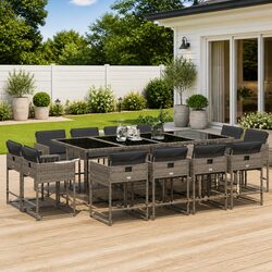 Sleek 13 Piece Grey Poly Rattan Outdoor Dining Set