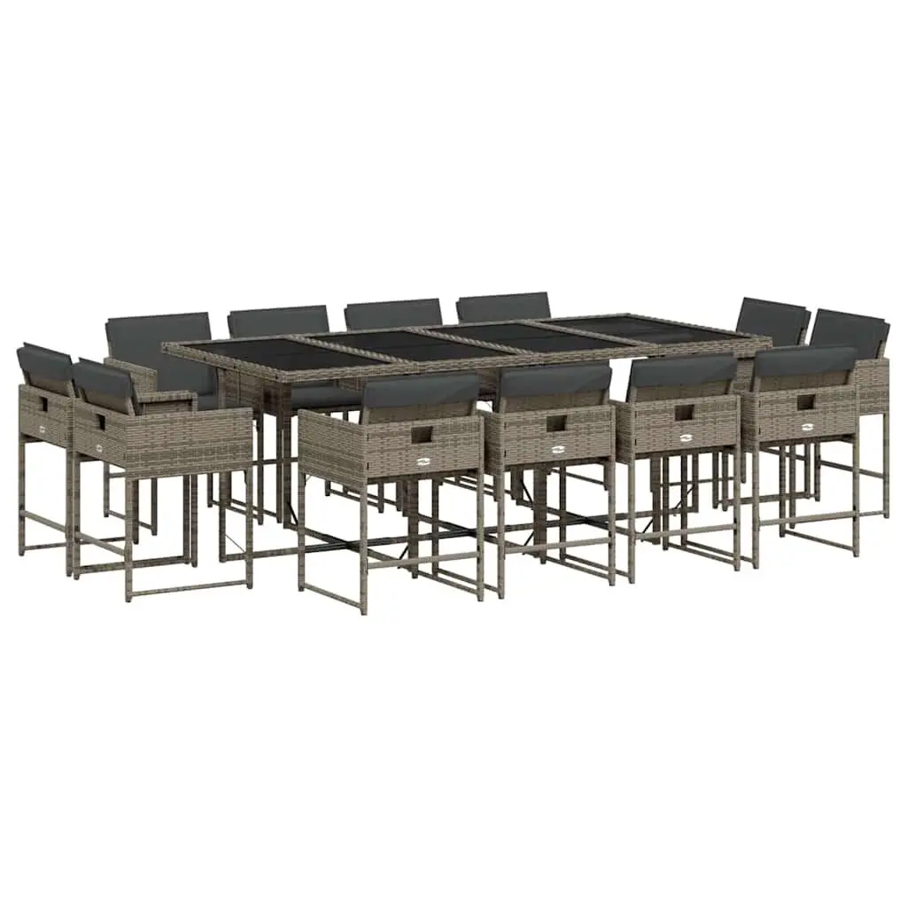 Outdoor Dining Set Grey 13 Piece Poly Rattan Garden Furniture with Cushions